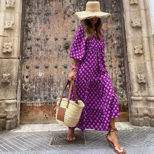 Aroa Abito Boho con Stampa Artistico e Silhouette fluida