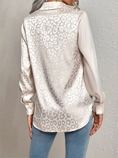 Gwendolyn - Camicia di Bottoni di Satin Bicolor con Stampa di Leopardo