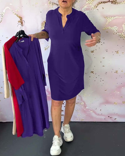 Olivia™ - Abito Casual Comodo con Scollo a V Sólido