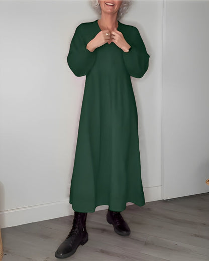 AMANDA – ABITO MAXI A MANICHE LUNGHE E SCOLLO A V ELEGANTE