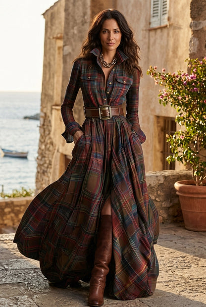 Abito maxi a Quadri Senza tempo - Eleganza Rústica e Raffinata