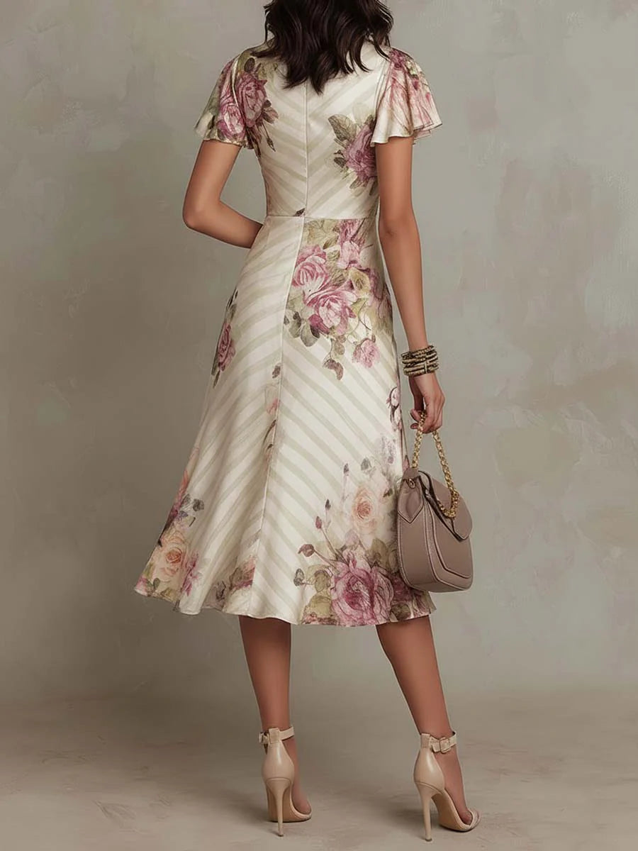 Margaret | Abito midi in raso Floreale Vintage