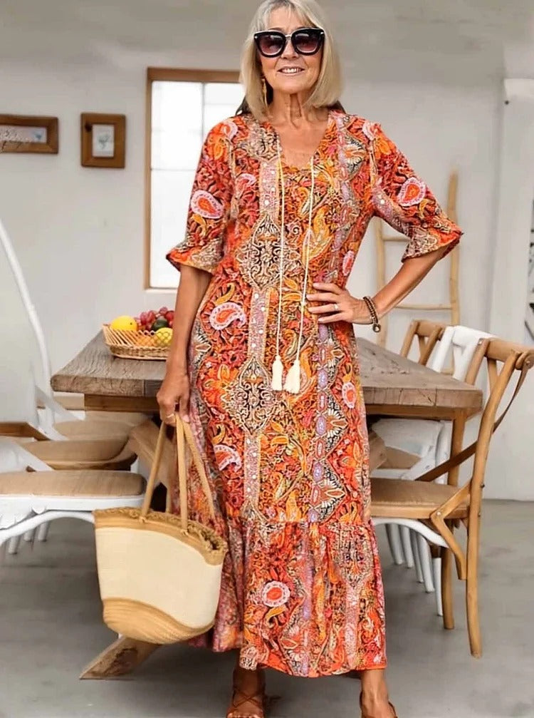 Mevelyn - Abito Boho di Paisley con Borlas