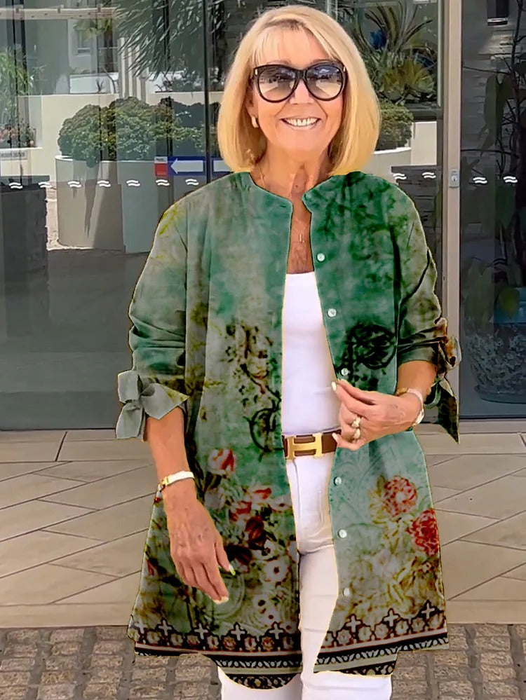 Florabel - Giacca in cotone Stampata con Maniche di Fiocco