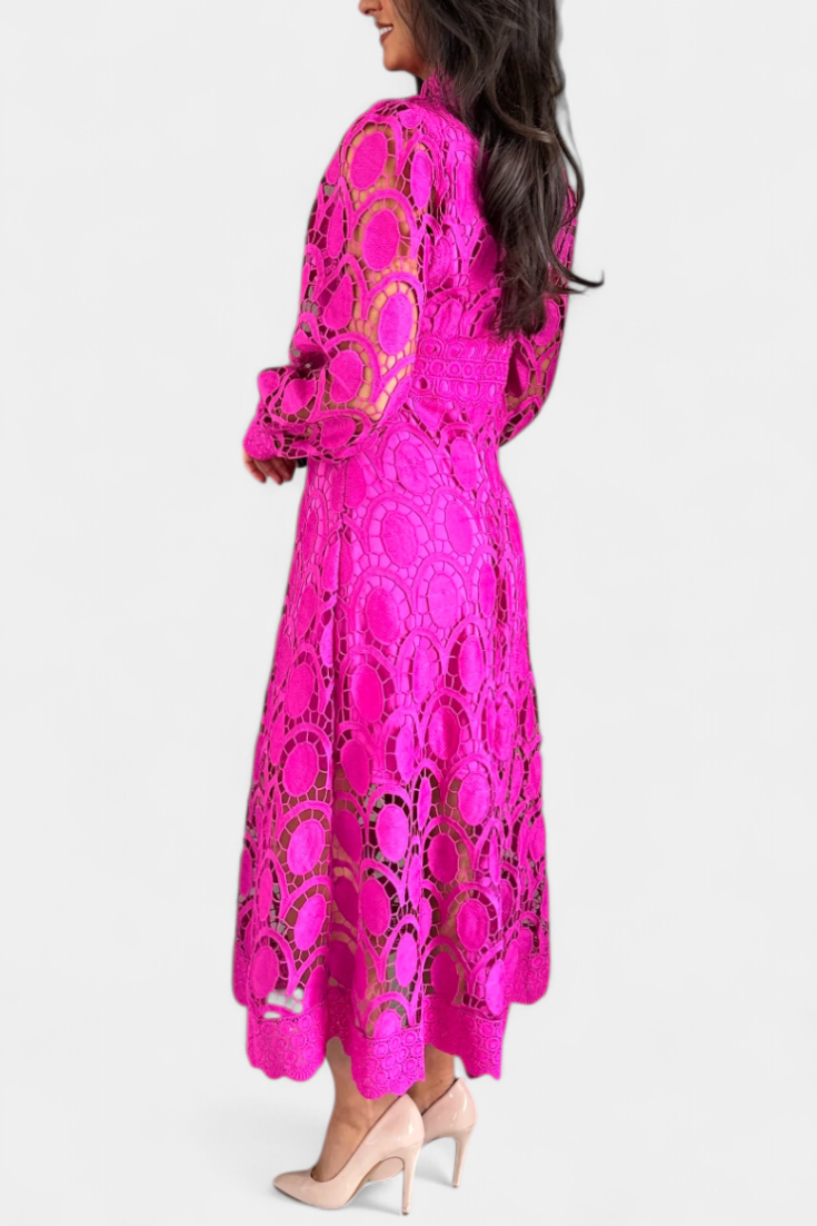 Jovie Abito midi in pizzo Ricamo con Collo alto