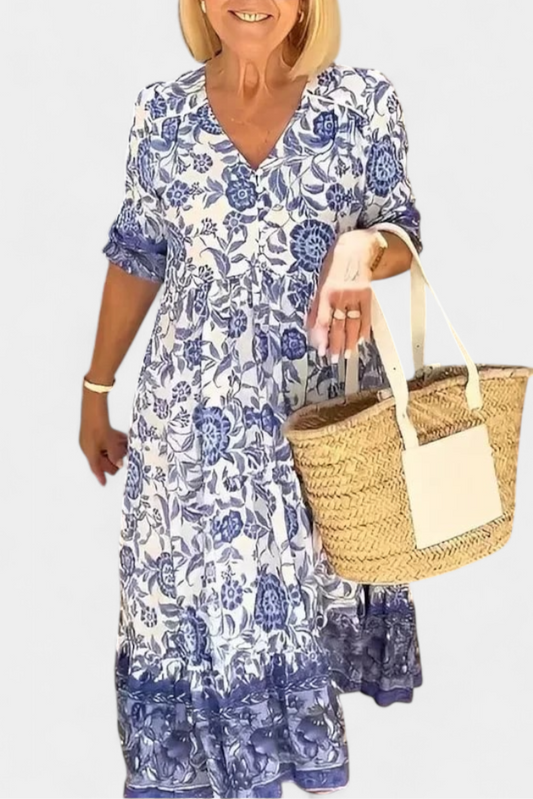 Elcira Abito floreale con Dettaglio Boho e scollo a V