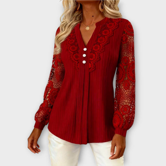 Blusa plissettata con Maniche di Pizzo Elegante