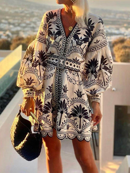 Mini Abito Morbido di Spiaggia con Stampato di Moda