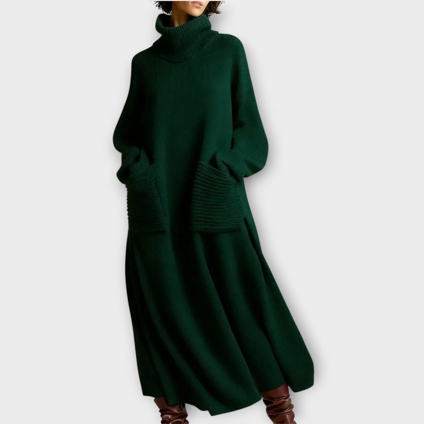 Abito Maxi di Maglia con Collo alto