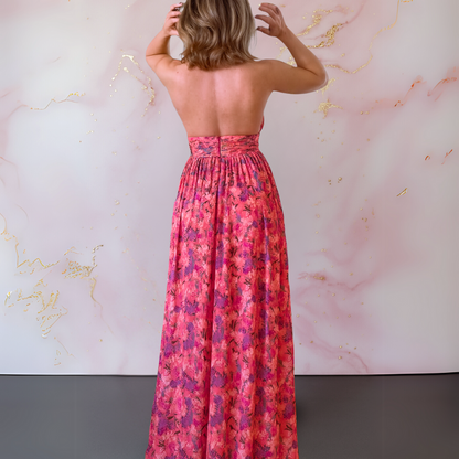 Vania – Abito Maxi Floreale Elegante con Schiena scoperta