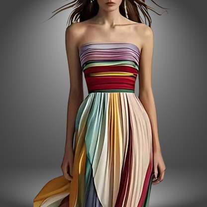 Abigail | Abito maxi plissettato colorato senza maniche