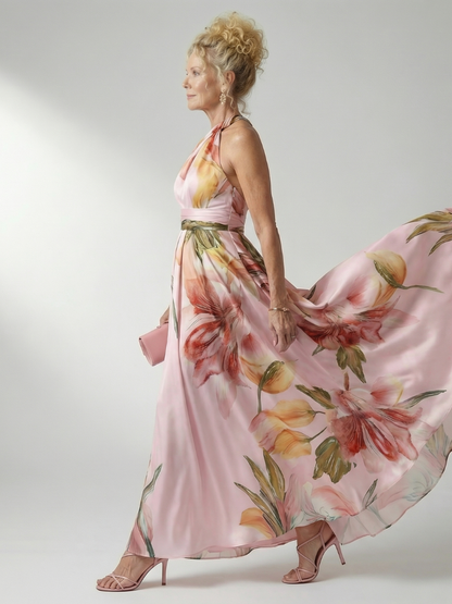 Amiel | Abito maxi Floreale Leggero - Taglio Americano Senza maniche