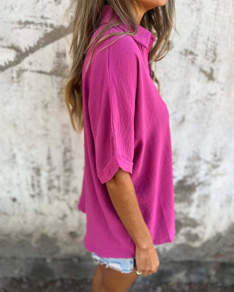 Quinn - Camicia Donna Larga Tinta unita con bottoni