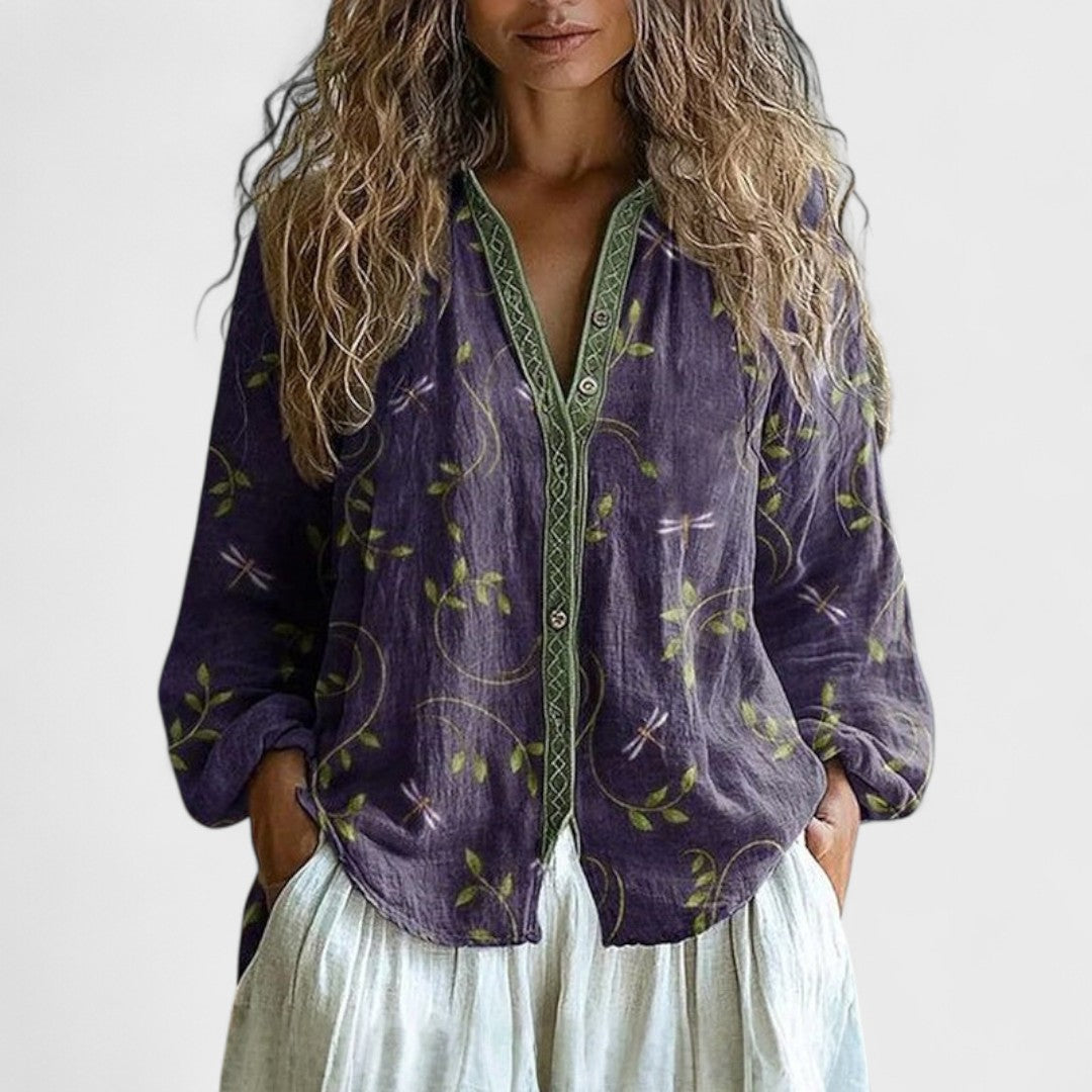 Ambra - Blusa con stampa di foglie vintage