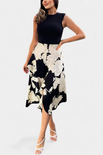 Raquel Abito con Top di Punto e Gonna Floreale con Spacco