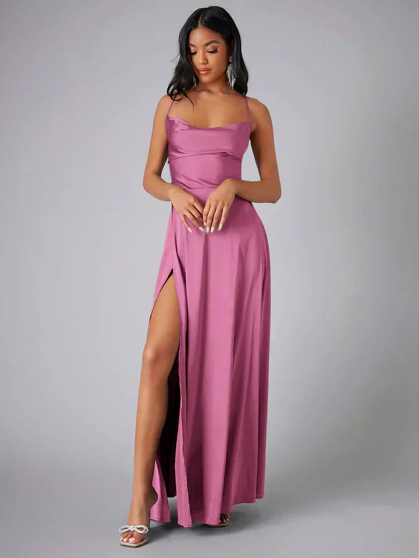 Abito maxi da sera con Spalline sottili per Donne con spacco alto