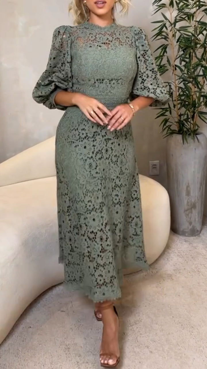 Abito midi in pizzo con Maniche di Linterna
