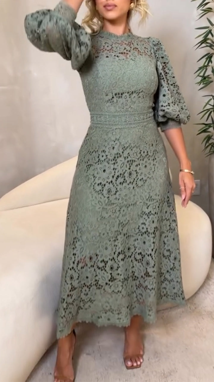 Abito midi in pizzo con Maniche di Linterna