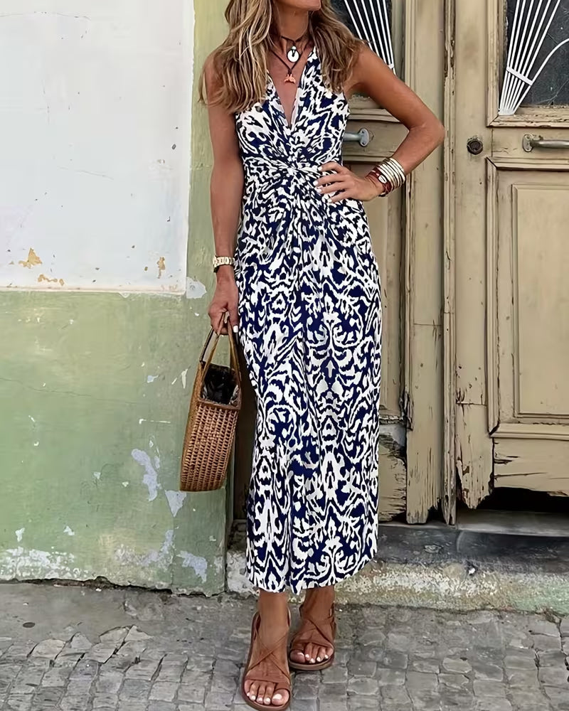 Abito maxi stampa con spalline finos. Leggero e femminile