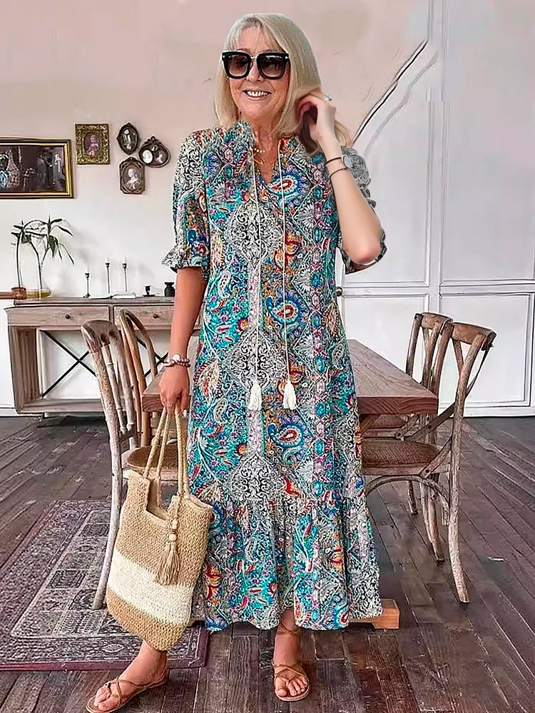 Mevelyn - Abito Bohemio di Paisley con Borlas e Cinta