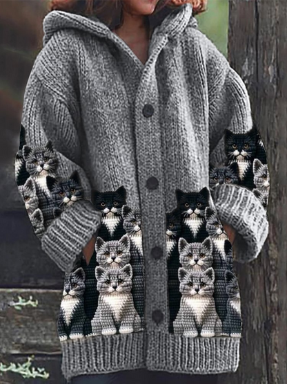 Jasmin - Cardigan in maglia Caldo e morbido con stampa di Gato