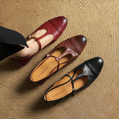 Bella - Ballerine in pelle casual con fibbia in forma di T da donna