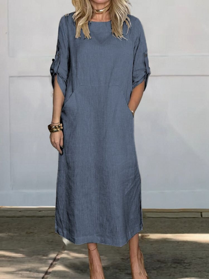 Mia™ - Abito in lino Sencillo e Comodo con tasche
