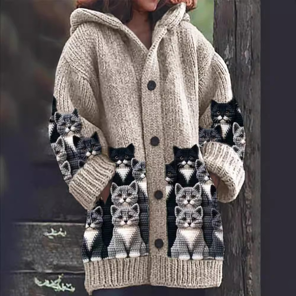 Jasmin - Cardigan in maglia Caldo e morbido con stampa di Gato