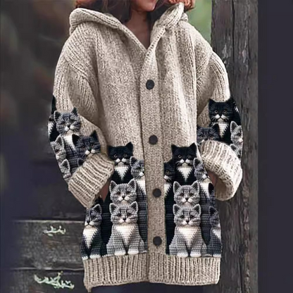 Jasmin - Cardigan in maglia Caldo e morbido con stampa di Gato