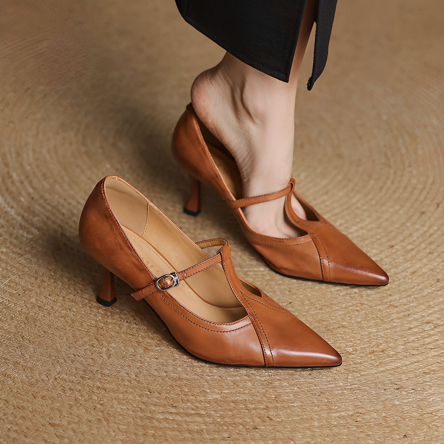Josie - Elegantle scarpe con tacco in pelle con cierre in T da donna