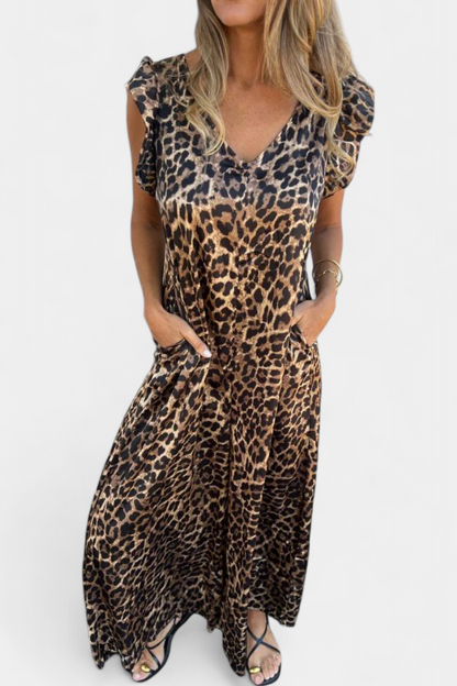 Isela Jumpsuit di Collo a V con Stampa di Leopardo