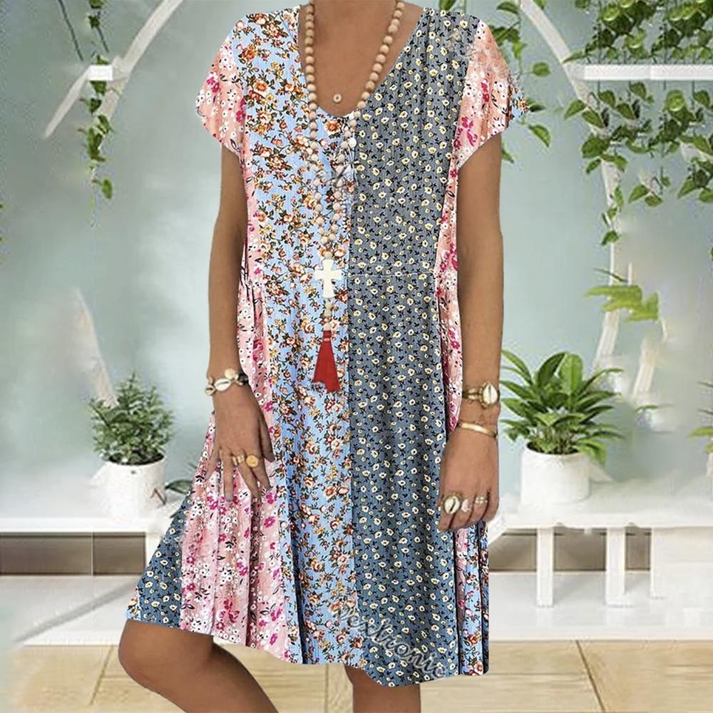Noa | Abito Estivo Boho con Stampato Floreale e Corte A