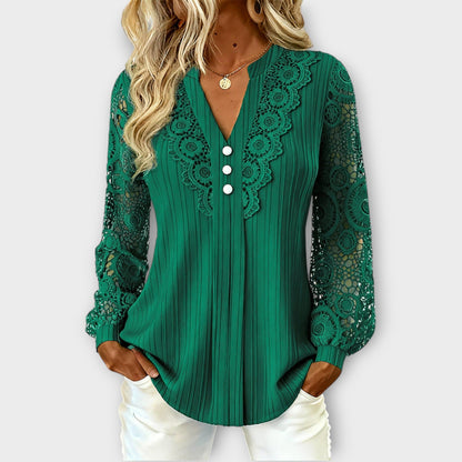 Blusa plissettata con Maniche di Pizzo Elegante