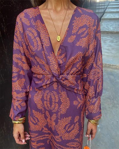 Janella - Abito midi a maniche lunghe Draped Vintage