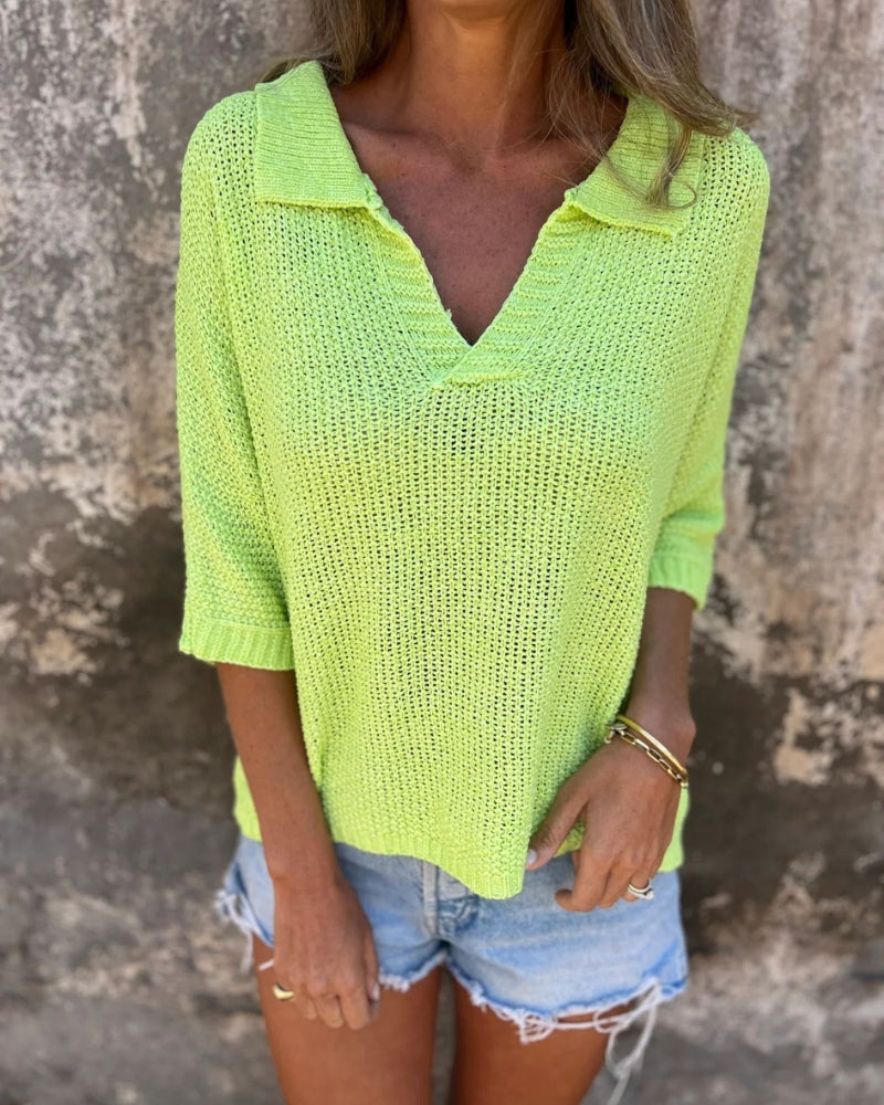 Peyton - Maglione di maglia casual a maniche lunghe con scollo a V