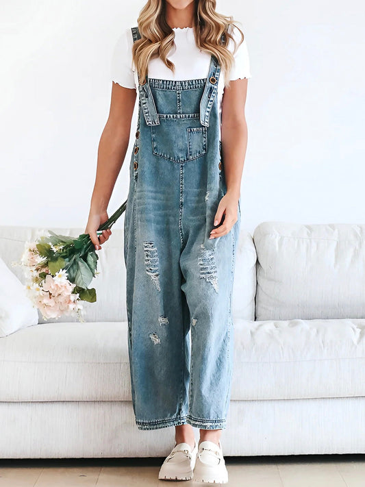 ELESSA – OVERALLS DI DENIM DI VESTIBILITÀ LARGO IN LOOK DESGASTADO