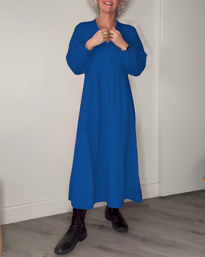 AMANDA – ABITO MAXI A MANICHE LUNGHE E SCOLLO A V ELEGANTE