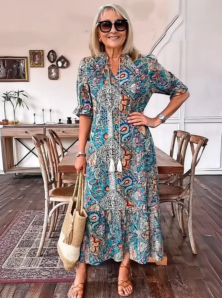 Mevelyn - Abito Bohemio di Paisley con Borlas e Cinta