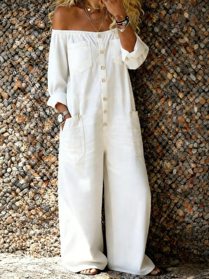 Noa | Salopette in denim con Scollo Off-Shoulder