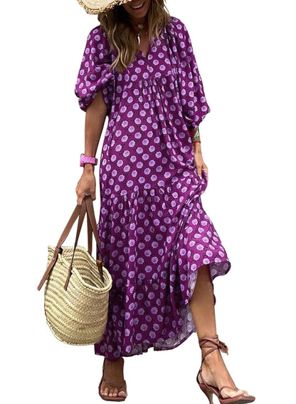WINONA – ABITO MAXI GEOMETRICO BOHEMIO CON MANICHE A PALLONCINO PER DONNA
