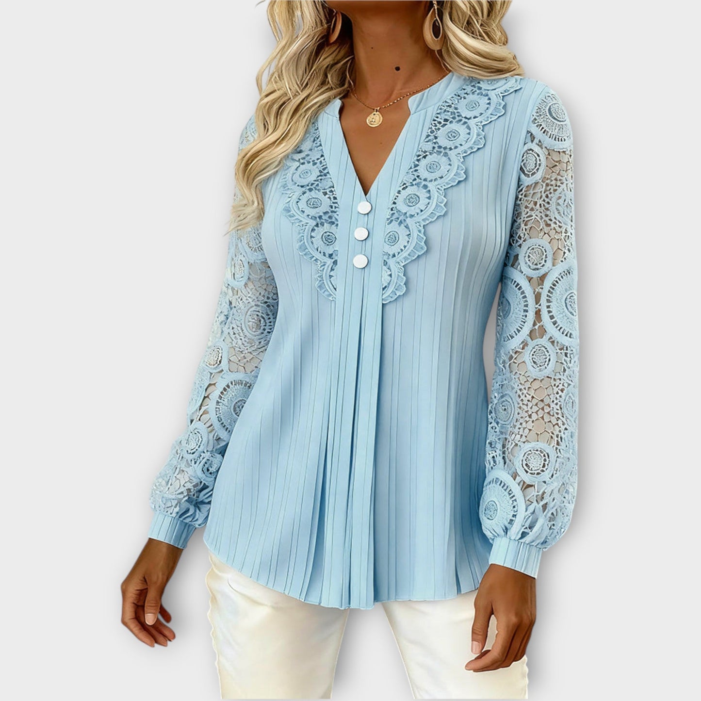 Blusa plissettata con Maniche di Pizzo Elegante