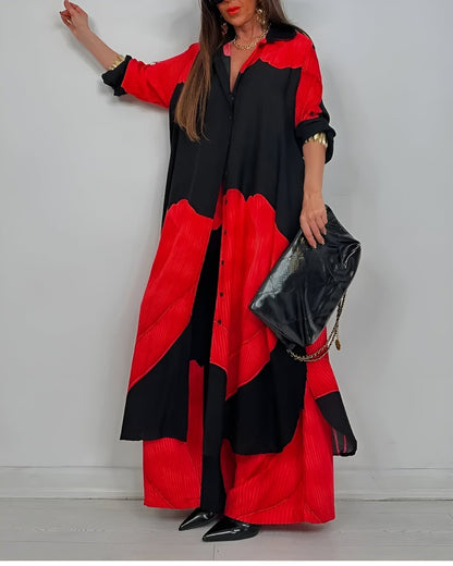 ISABEAU – SET DI TOP IMPRESO DI PATCHWORK TENDENCIA E PANTALONI AMPI