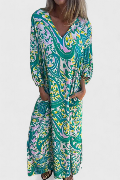 Carmina Abito maxi Boho con scollo a V e Stampa Abstracto