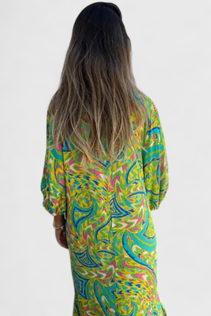 Carmina Abito maxi Boho con scollo a V e Stampa Abstracto