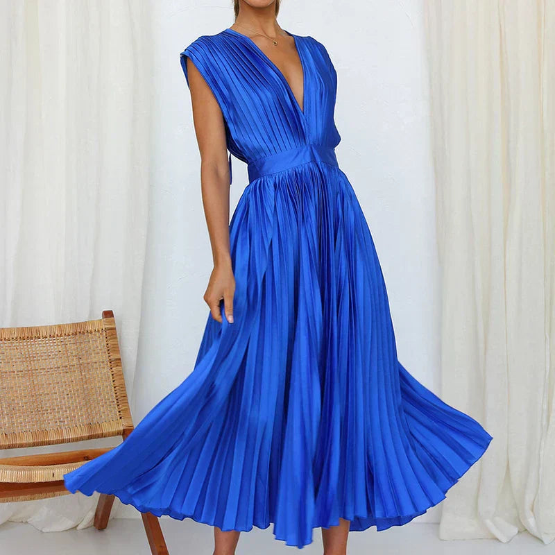 Adele - Abito maxi con scollo a V e pliegues