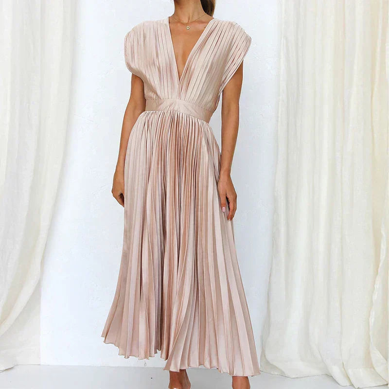 Adele - Abito maxi con scollo a V e pliegues