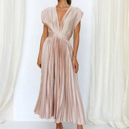 Adele - Abito maxi con scollo a V e pliegues
