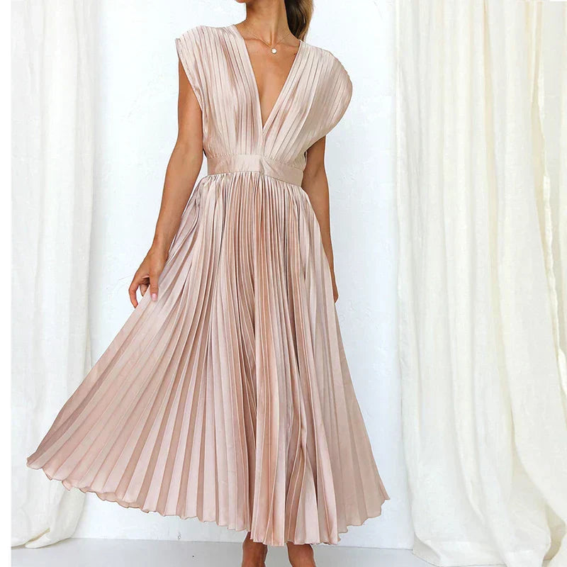 Adele - Abito maxi con scollo a V e pliegues