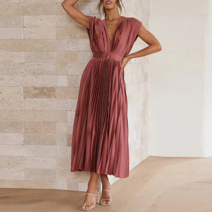 Adele | Abito Maxi con scollo a V e Pieghe