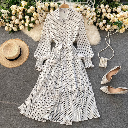 Abito Plissettato di Chiffon con Pois